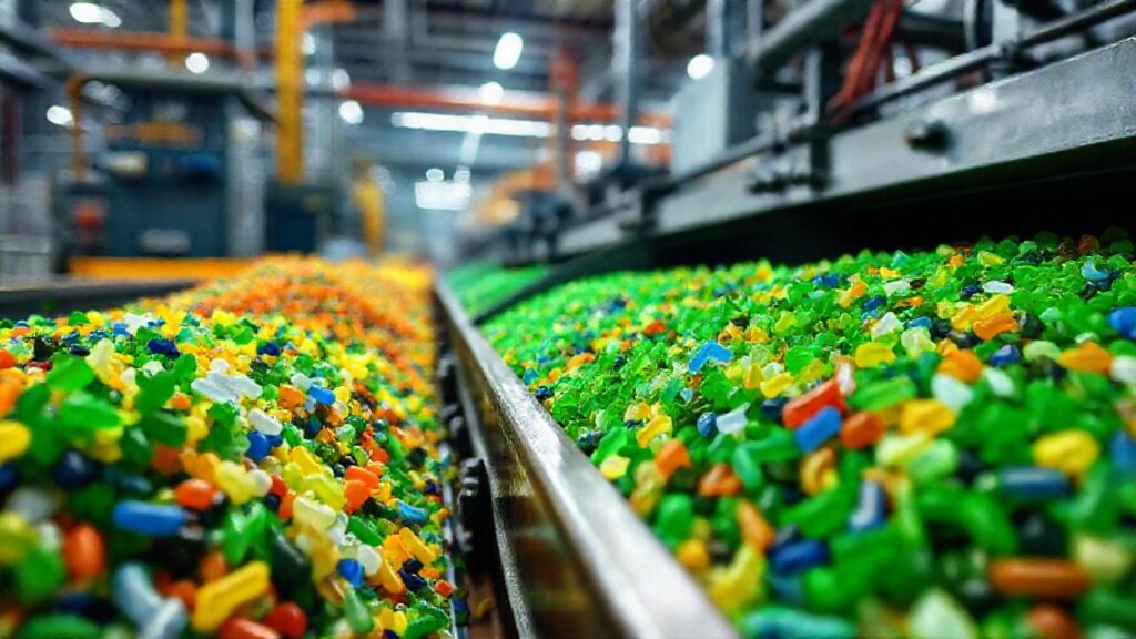 Planta de reciclaje: plástico colorido y detallado