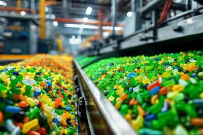 Planta de reciclaje: plástico colorido y detallado