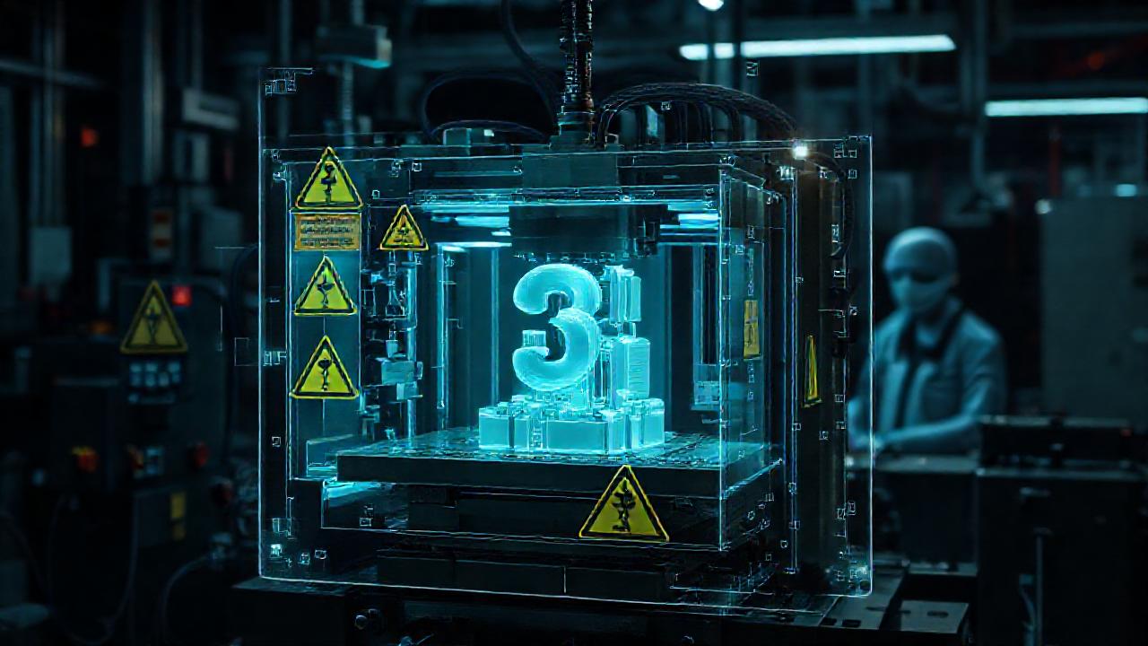 Impresora 3D industrial: peligro y advertencia