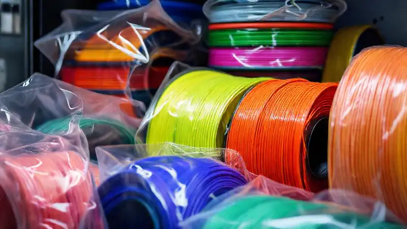 Plásticos y colores vibrantes en organización futurista