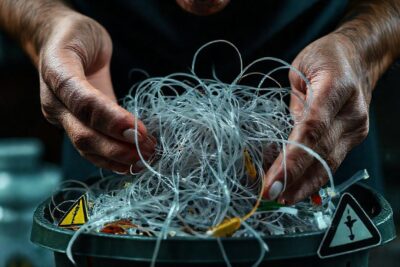 Residuos plásticos peligrosos desordenadamente amontonados