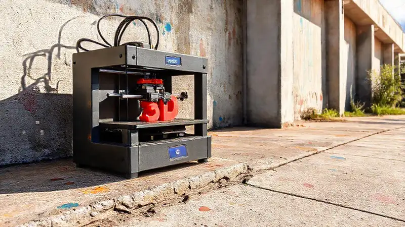 Impresora 3D exterior con concreto colorido