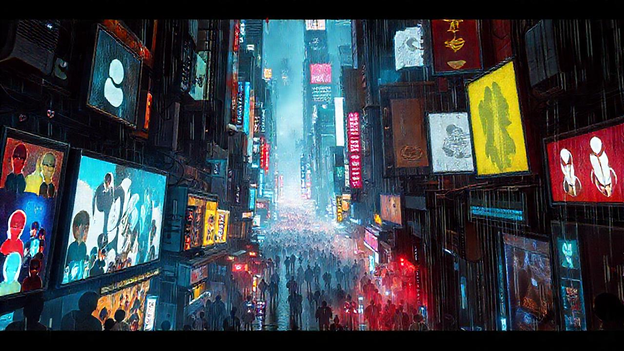 Ciudad cyberpunk vibrante y digitalmente caótica