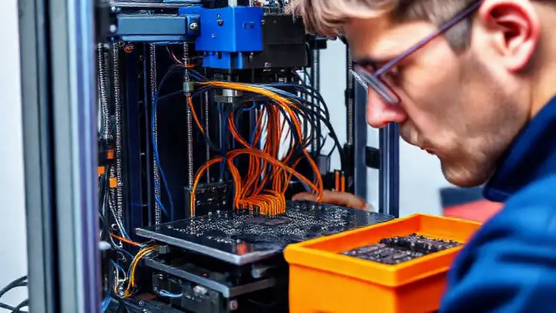 Técnico diagnostica placa de circuito 3D