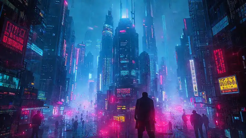 Ciudad cyberpunk distópica
