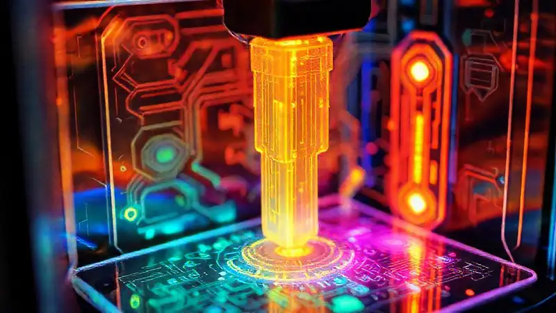 Impresora 3D futurista, vibrante y detallada