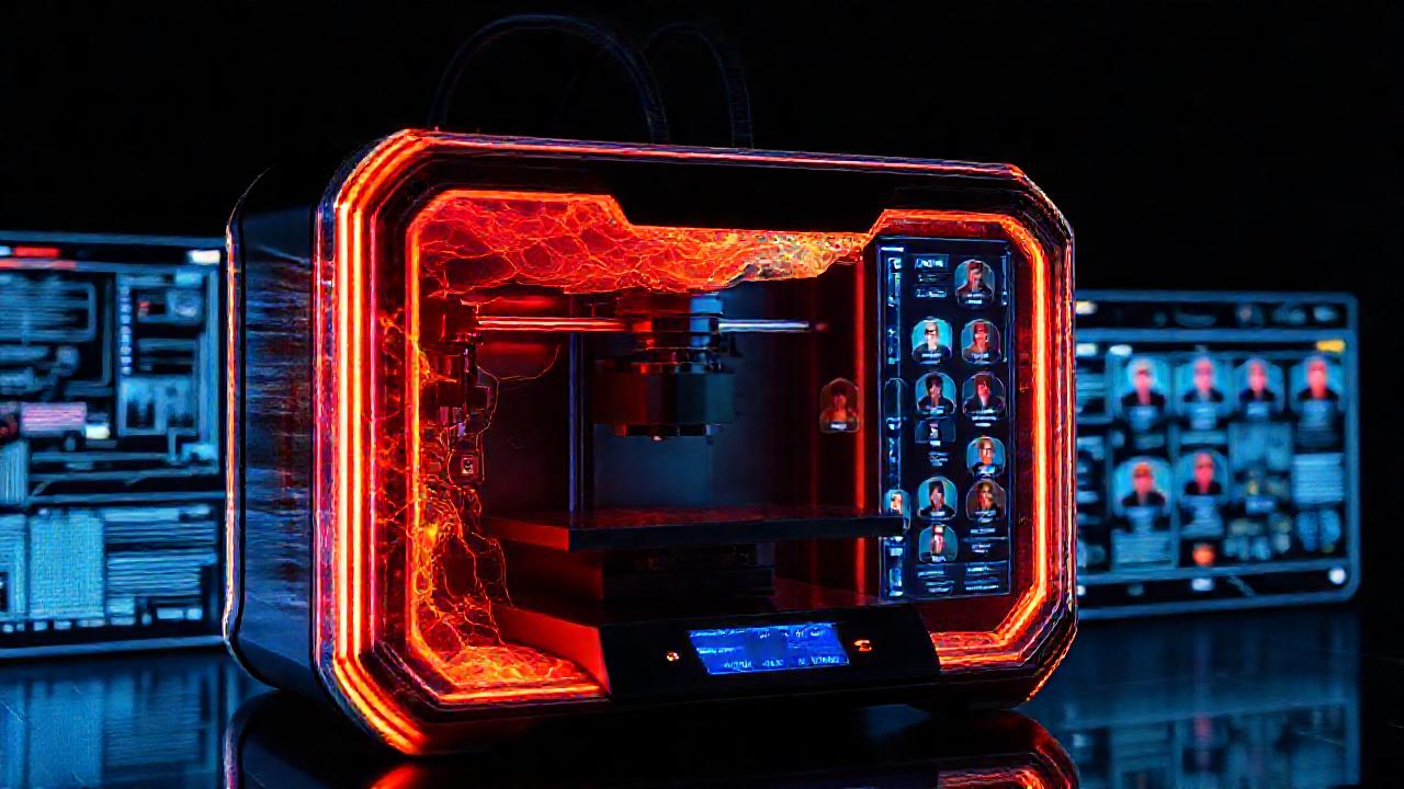 Impresión 3D futurista, estética cyberpunk brillante