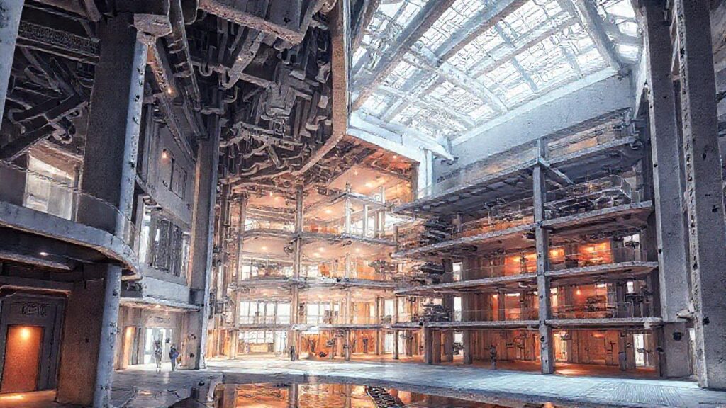 Ilustración digital de un edificio complejo