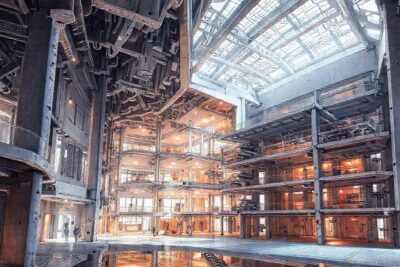 Ilustración digital de un edificio complejo