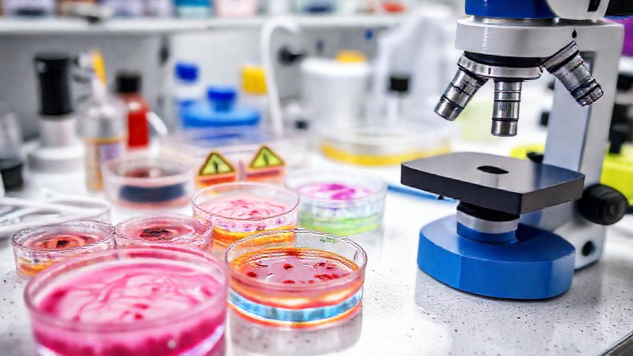 Laboratorio científico con muestras y análisis