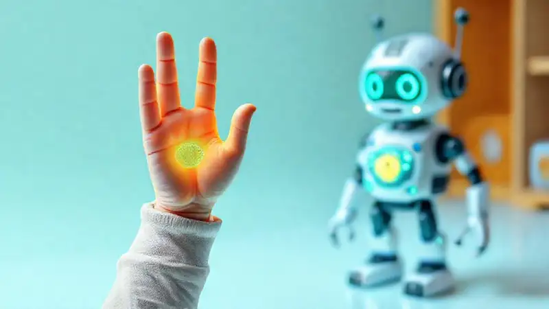 Robot educativo brillante protege la mano
