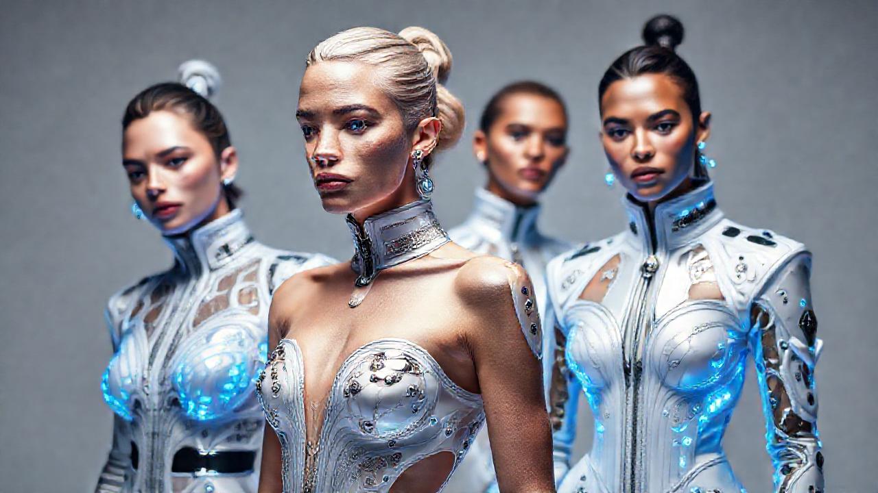 Ropa futurista con diseños intrincados y brillo