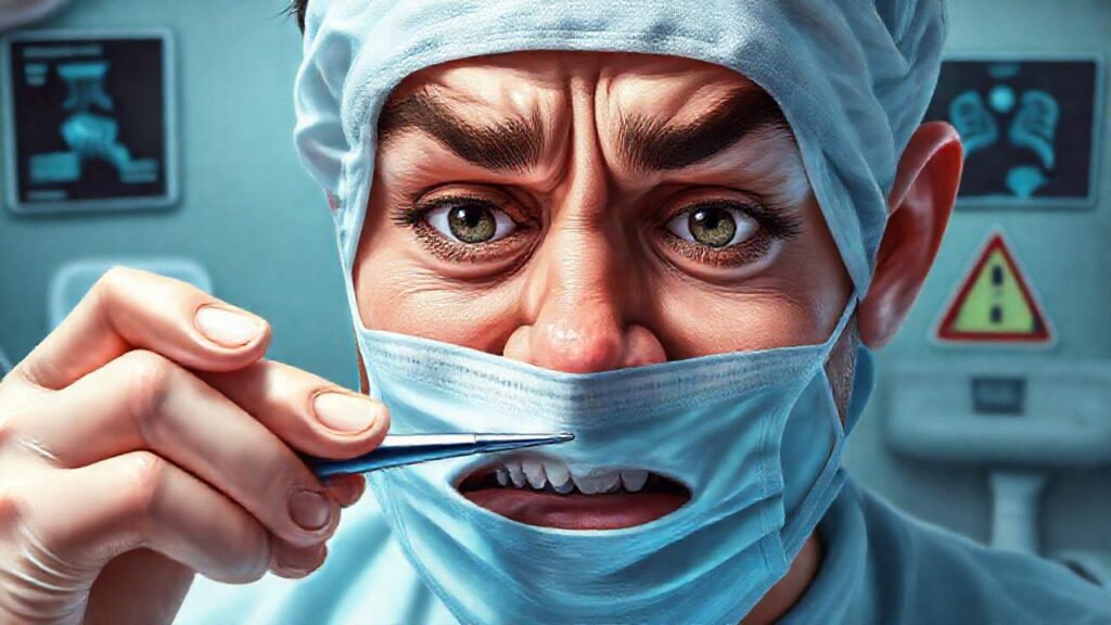 Dentista frustrado frente a un canal bloqueado