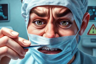 Dentista frustrado frente a un canal bloqueado