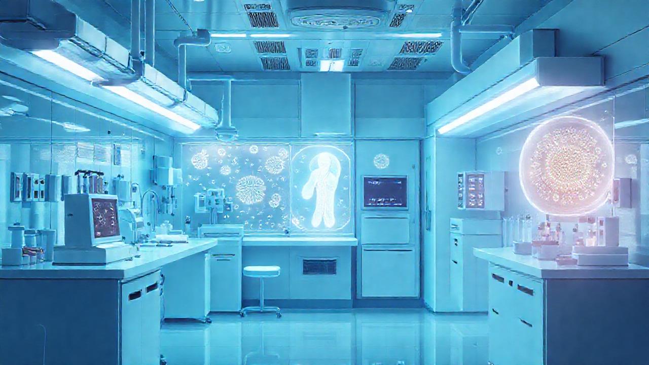 Laboratorio científico, células brillantes y detalladas