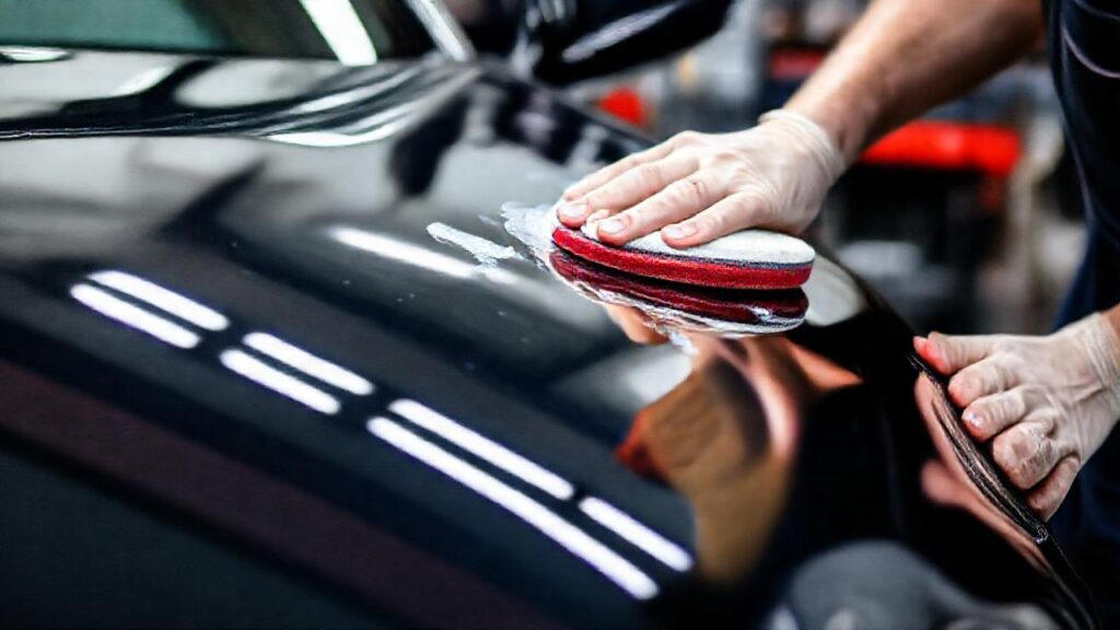 Un mecánico pulía un coche brillante