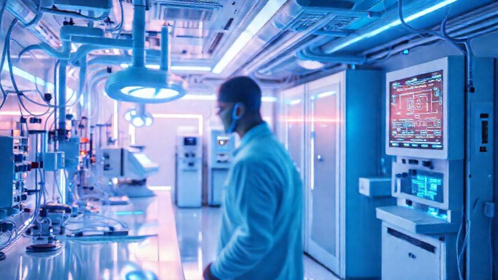 Un laboratorio hospitalario futurista y detallado