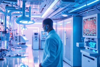 Un laboratorio hospitalario futurista y detallado