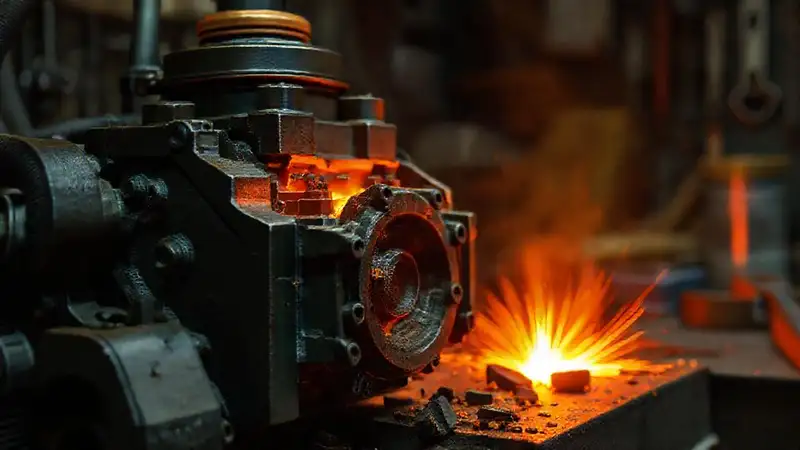 Un bloque roto brilla en el taller