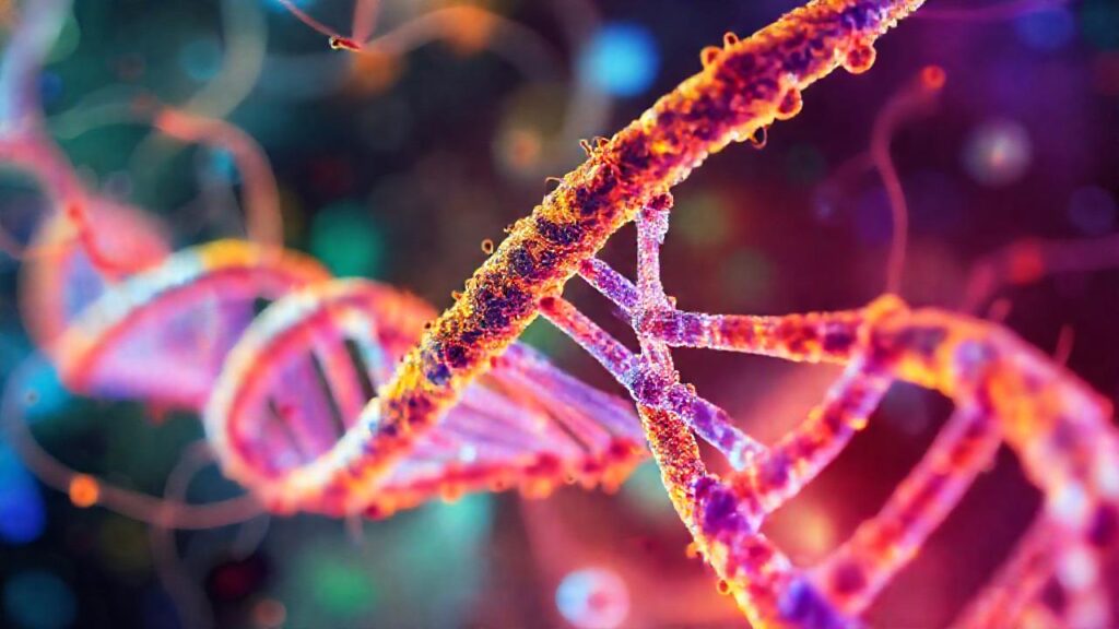 ADN brillante en laboratorio futurista