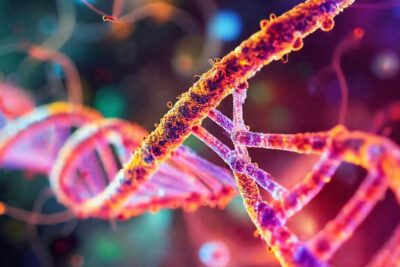 ADN brillante en laboratorio futurista