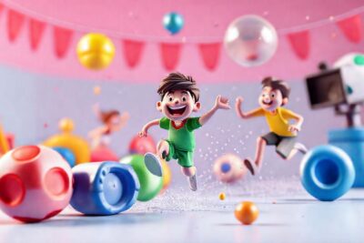 Diseño 3D: escena vibrante y juguetona