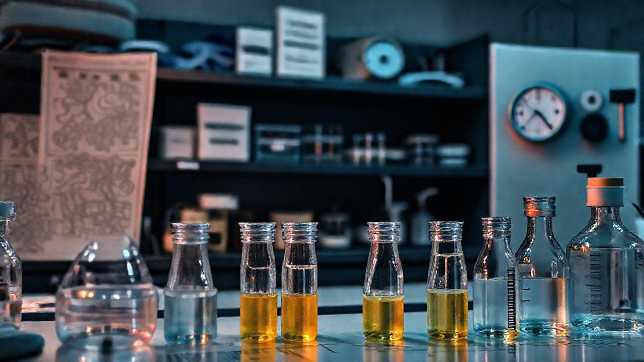 Laboratorio científico con luz tenue