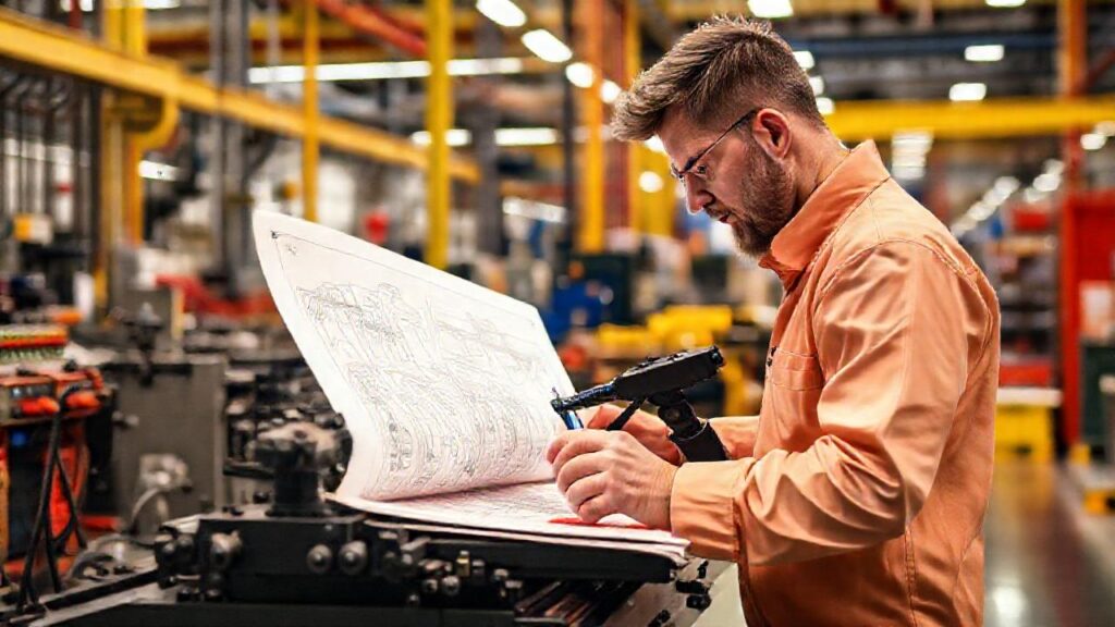 El ingeniero crea un dibujo preciso