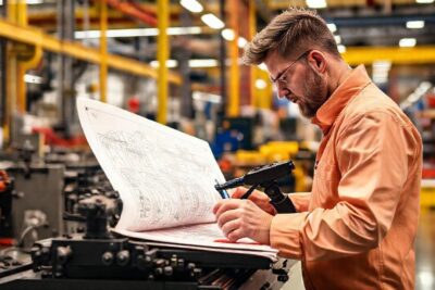 El ingeniero crea un dibujo preciso