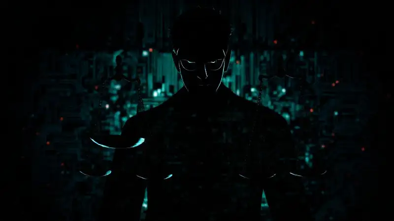 Tecno-noir sombrío con justicia digital