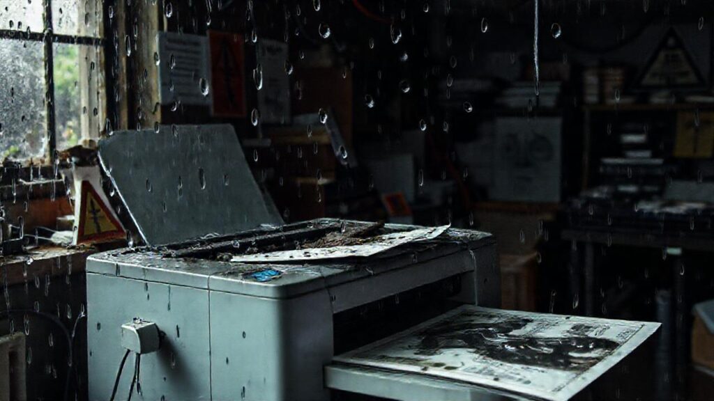 La lluvia dañó la impresora y el trabajo