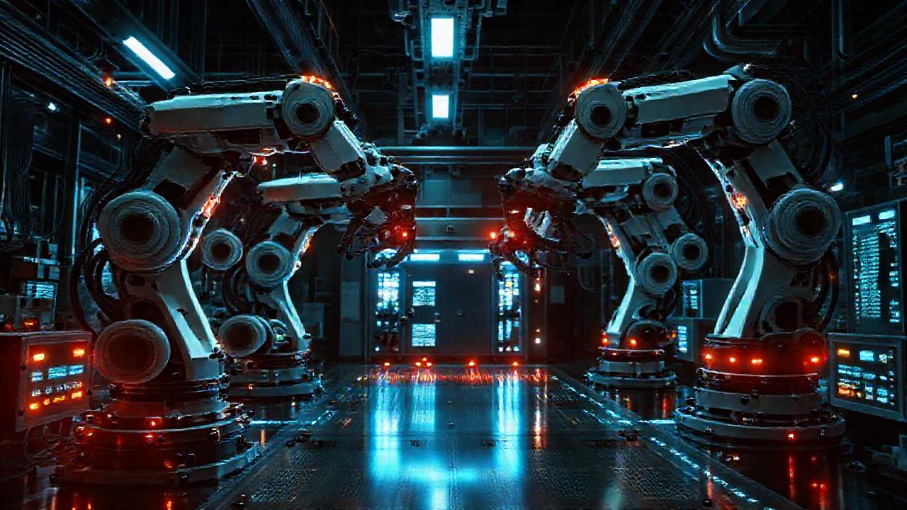 Fábrica futurista con robots avanzados