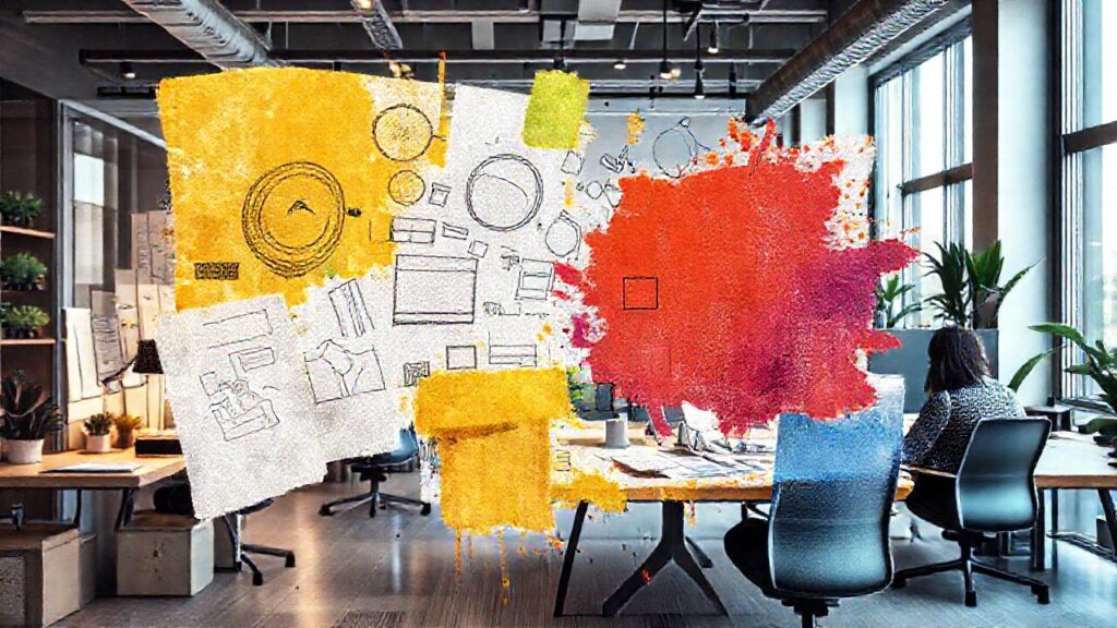 Oficina moderna: creatividad y confusión vibrante