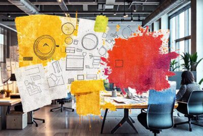 Oficina moderna: creatividad y confusión vibrante