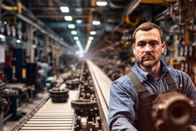 Una fábrica industrial registra maquinaria detallada