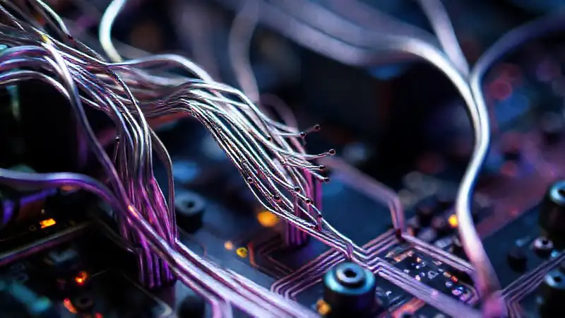 Filamentos metálicos brillan en laboratorio futurista