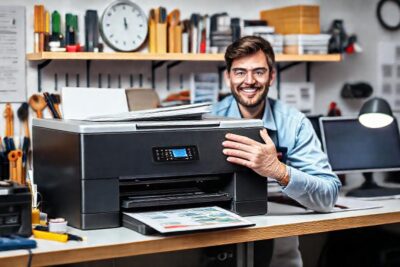 Técnico contento optimiza con eficiencia