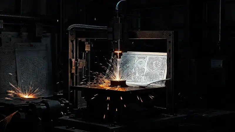 Fabrica industrial, tecnología y sombras dramáticas