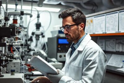 Un científico examina datos en laboratorio