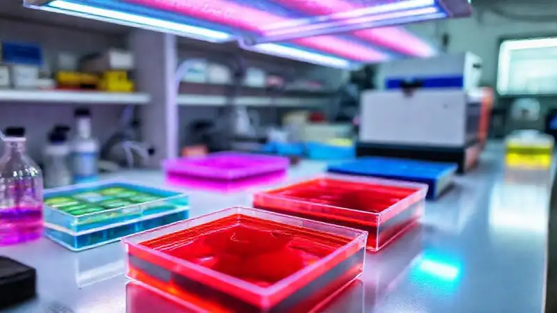 Laboratorio vibrante con iluminación detallada
